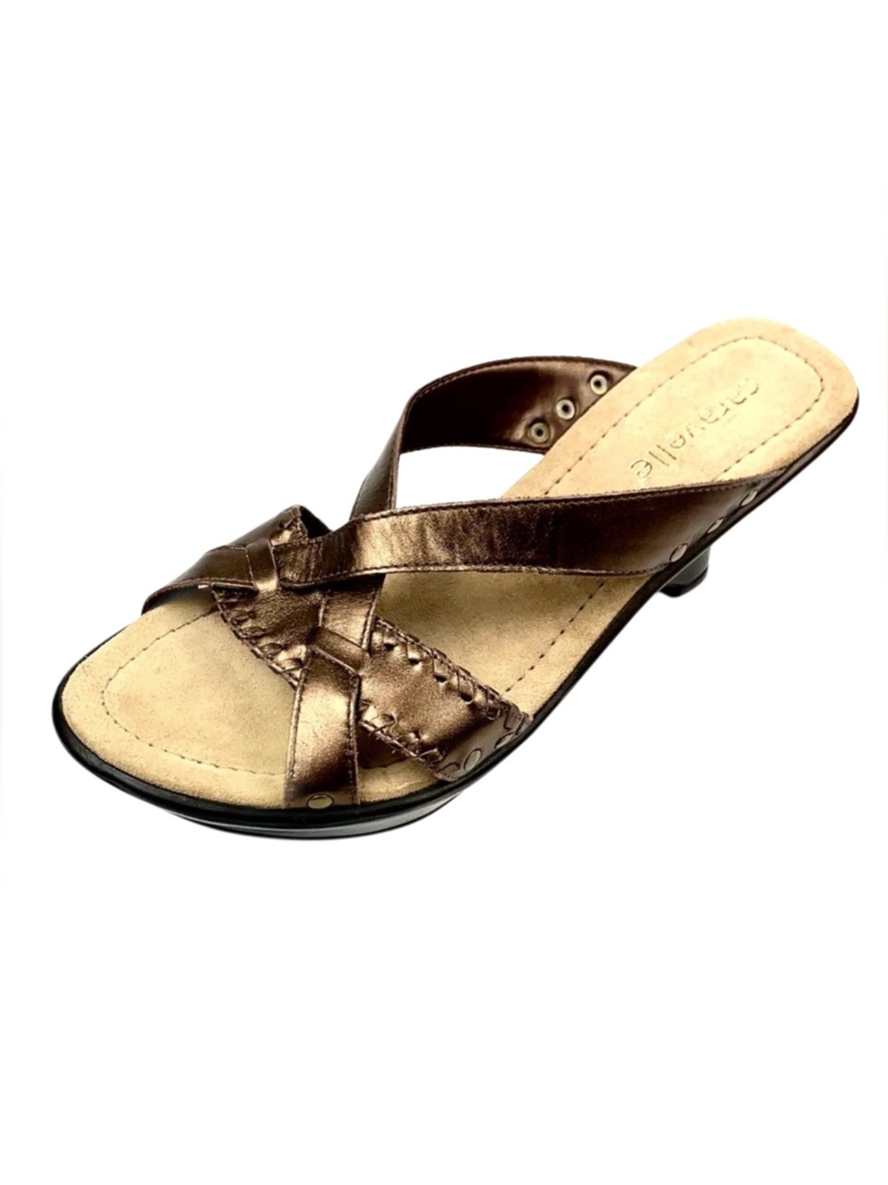 Caravelle Montara Vintage Bronze Leather Platform Kitten Heel Sandals Sz 6